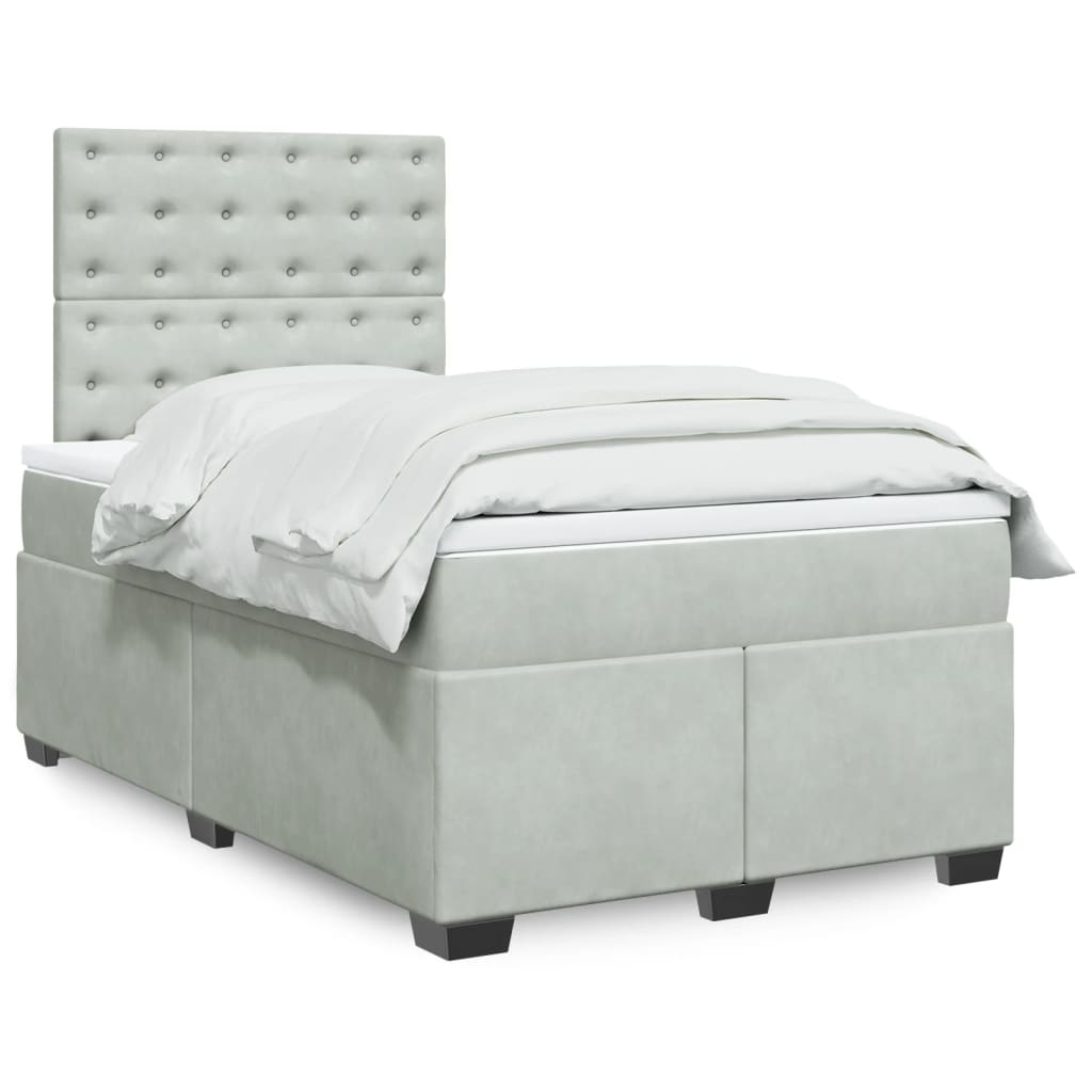 Boxspring met matras fluweel lichtgrijs 120x190 cm – afbeelding 1