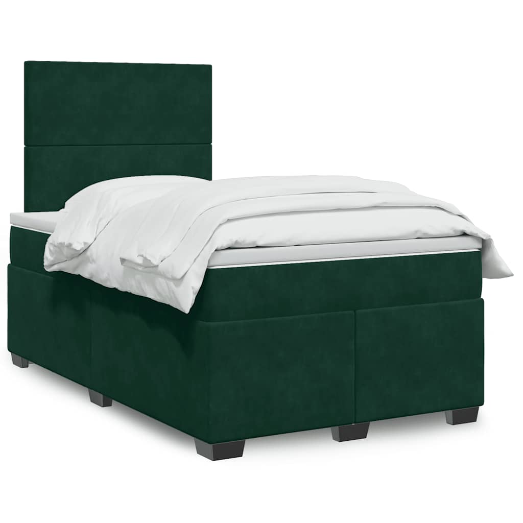 Boxspring met matras fluweel donkergroen 120x200 cm – afbeelding 1
