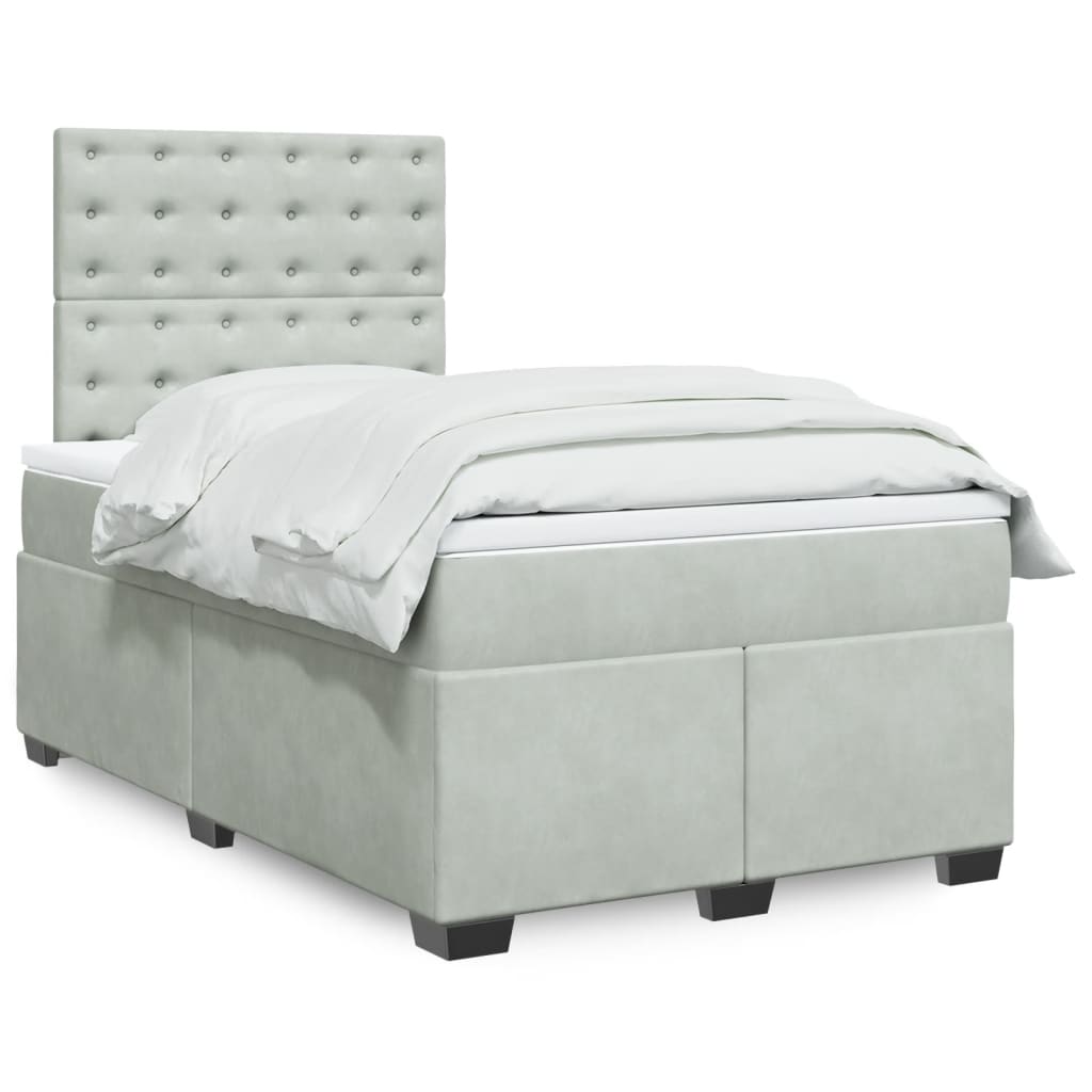 Boxspring met matras fluweel lichtgrijs 120x200 cm – afbeelding 1
