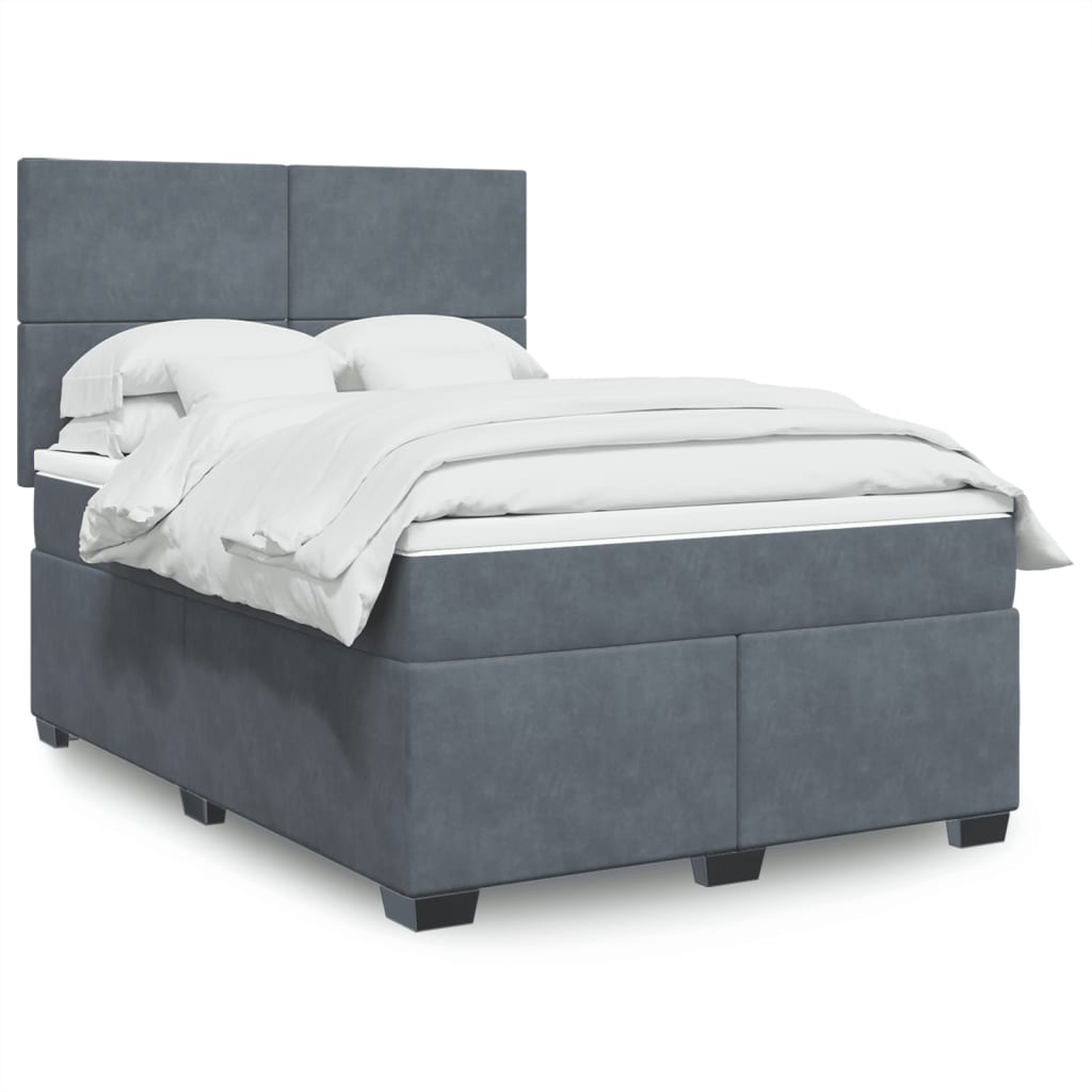 Boxspring met matras fluweel donkergrijs 140x190 cm – afbeelding 1