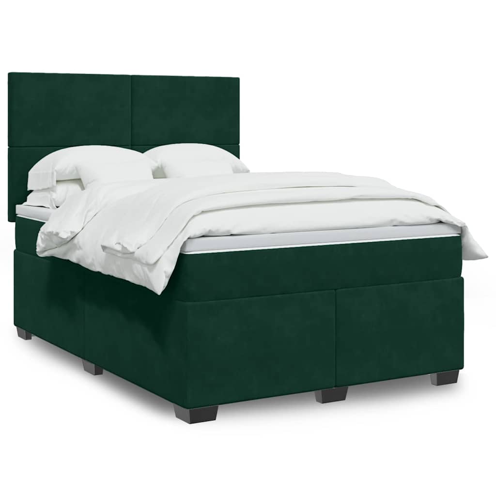 Boxspring met matras fluweel donkergroen 140x190 cm – afbeelding 1