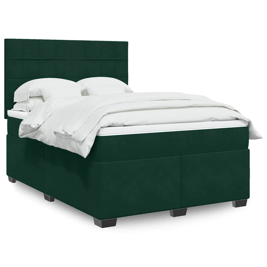 Boxspring met matras fluweel donkergroen 140x190 cm – afbeelding 1