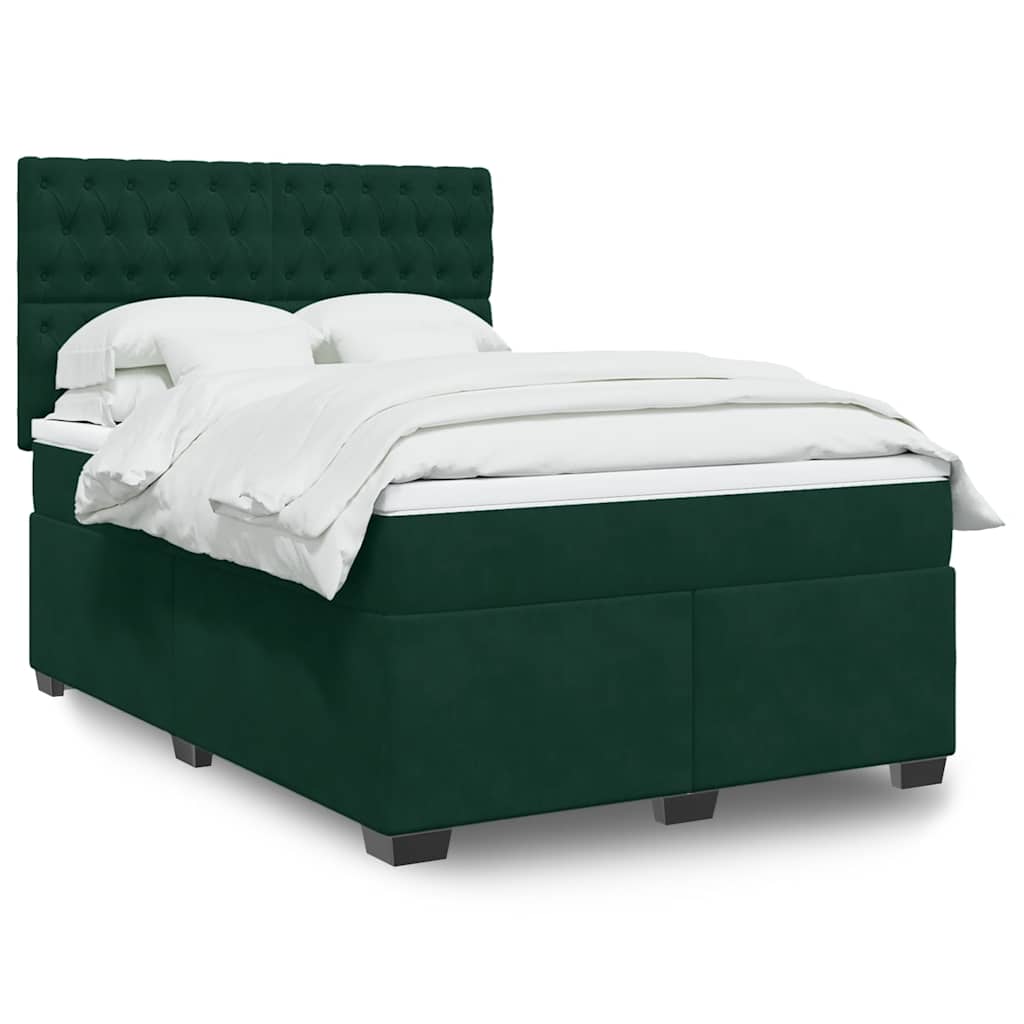 Boxspring met matras fluweel donkergroen 140x190 cm – afbeelding 1