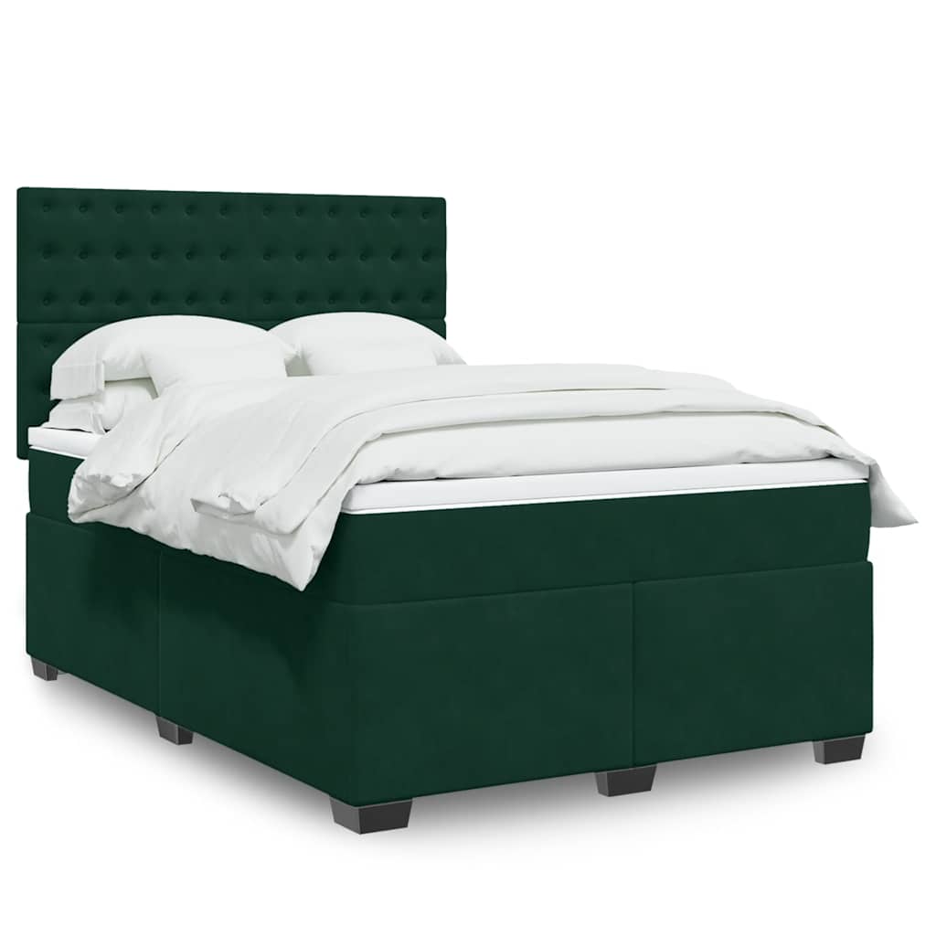 Boxspring met matras fluweel donkergroen 140x190 cm – afbeelding 1