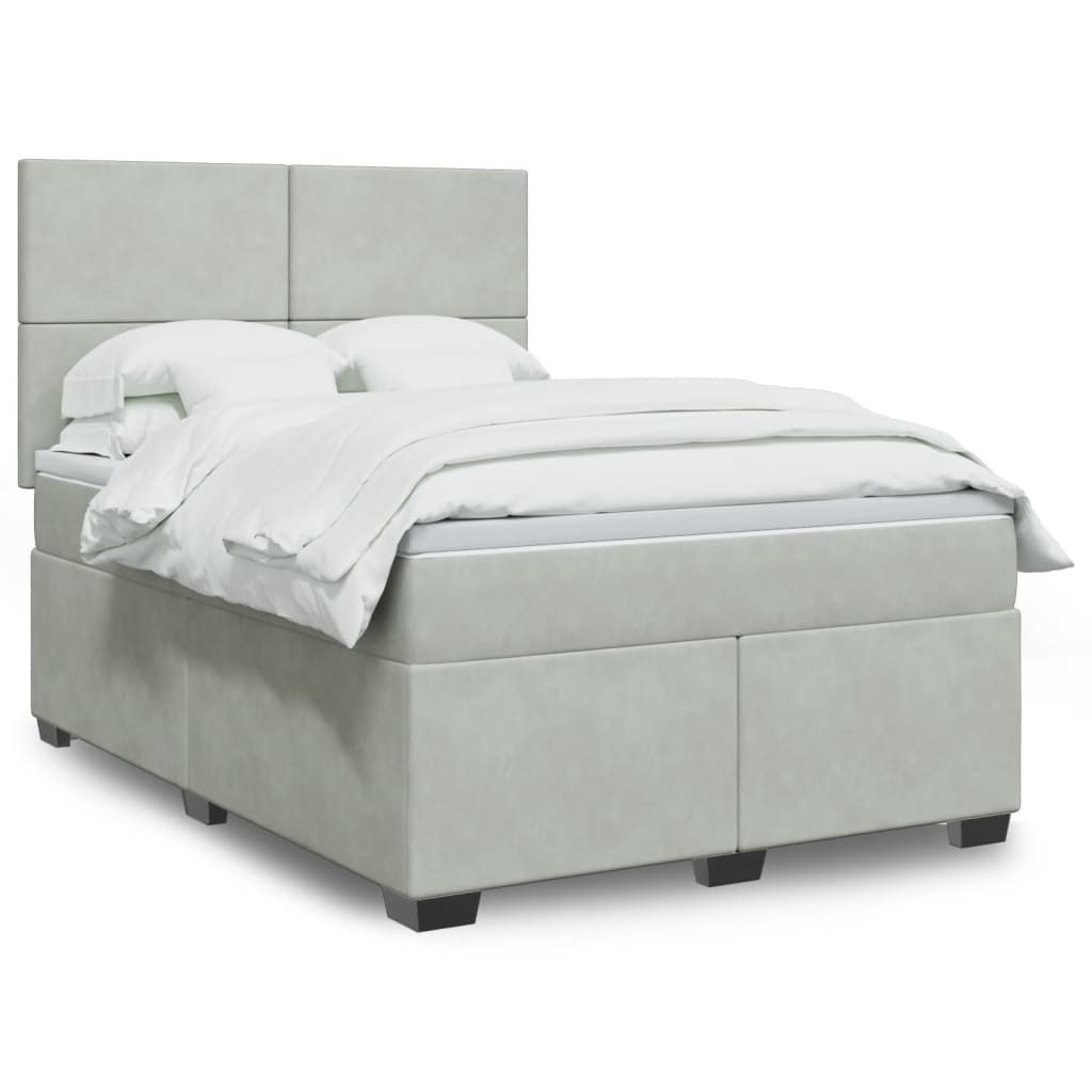 Boxspring met matras fluweel lichtgrijs 140x200 cm – afbeelding 1