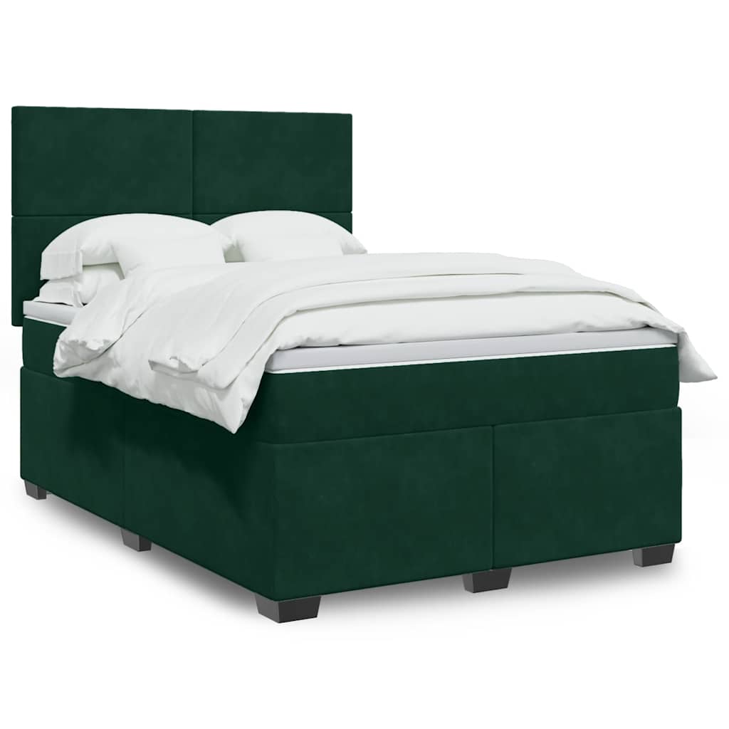 Boxspring met matras fluweel donkergroen 140x200 cm – afbeelding 1