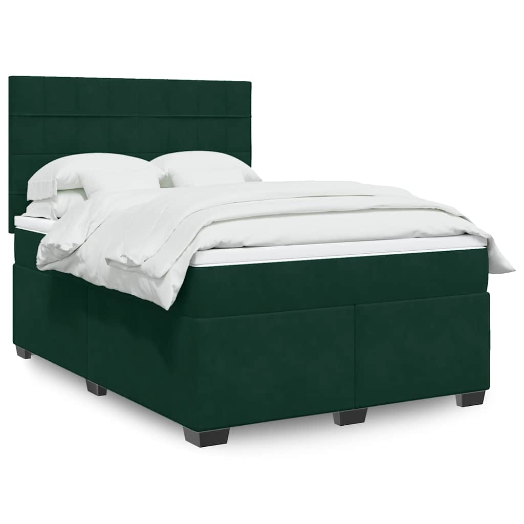 Boxspring met matras fluweel donkergroen 140x200 cm – afbeelding 1