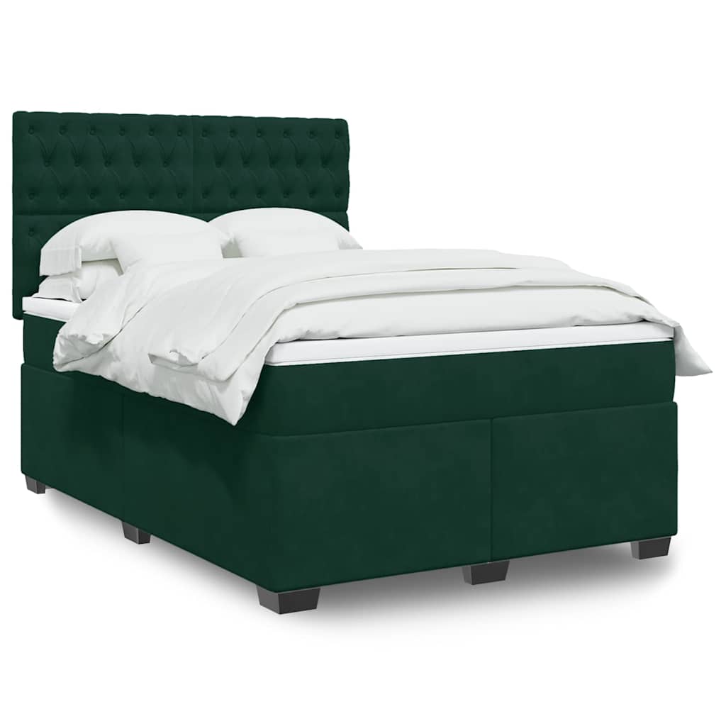 Boxspring met matras fluweel donkergroen 140x200 cm – afbeelding 1
