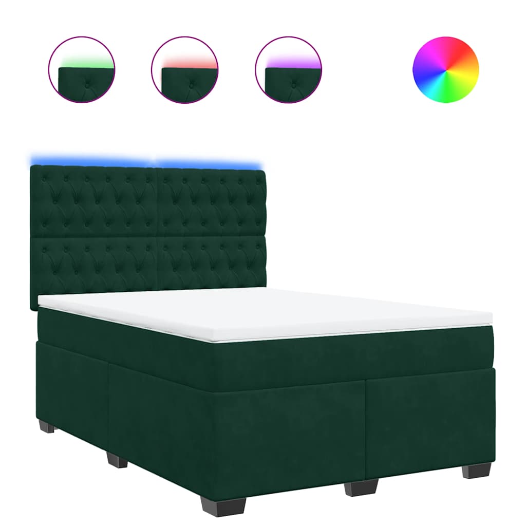 Boxspring met matras fluweel donkergroen 140x200 cm – afbeelding 2