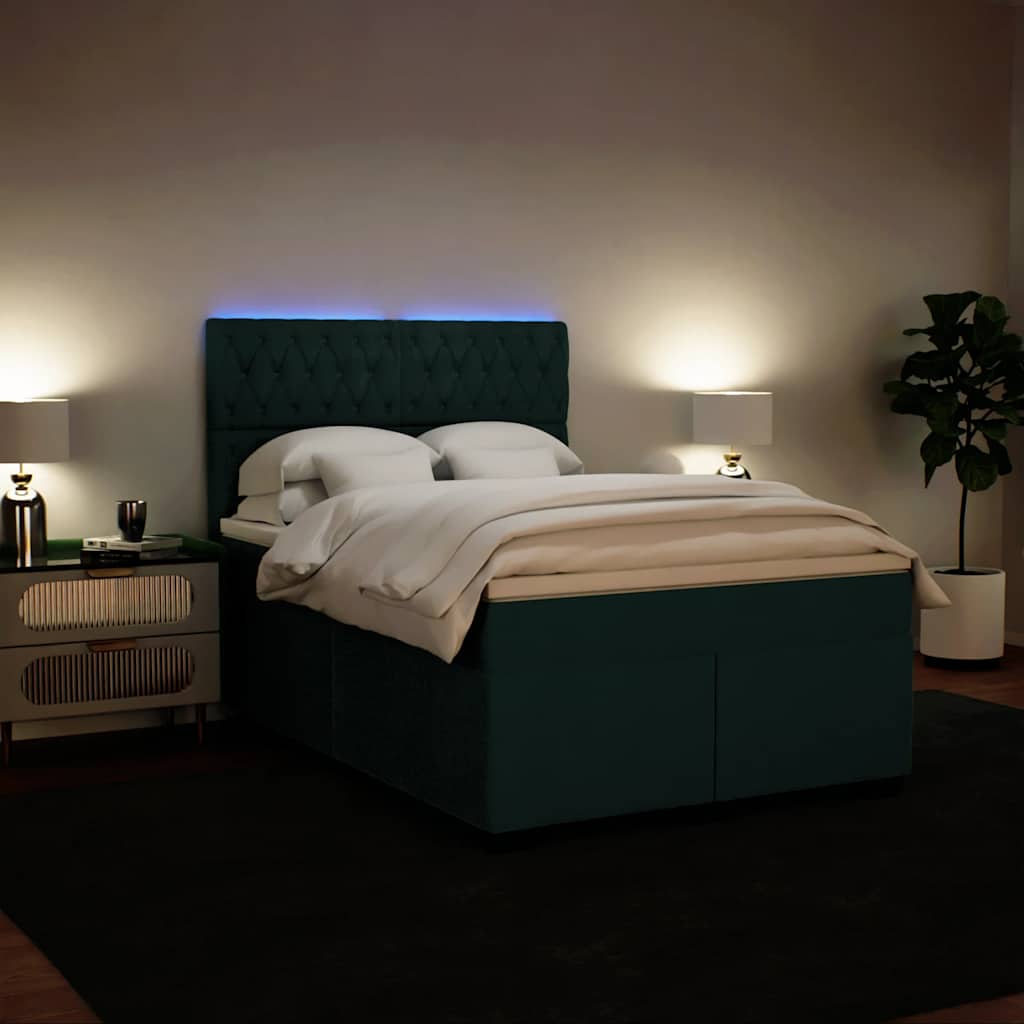 Boxspring met matras fluweel donkergroen 140x200 cm – afbeelding 4