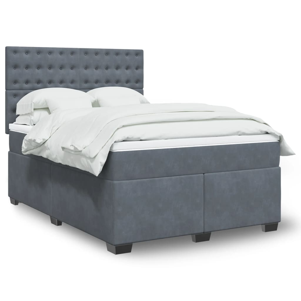 Boxspring met matras fluweel donkergrijs 140x200 cm – afbeelding 1