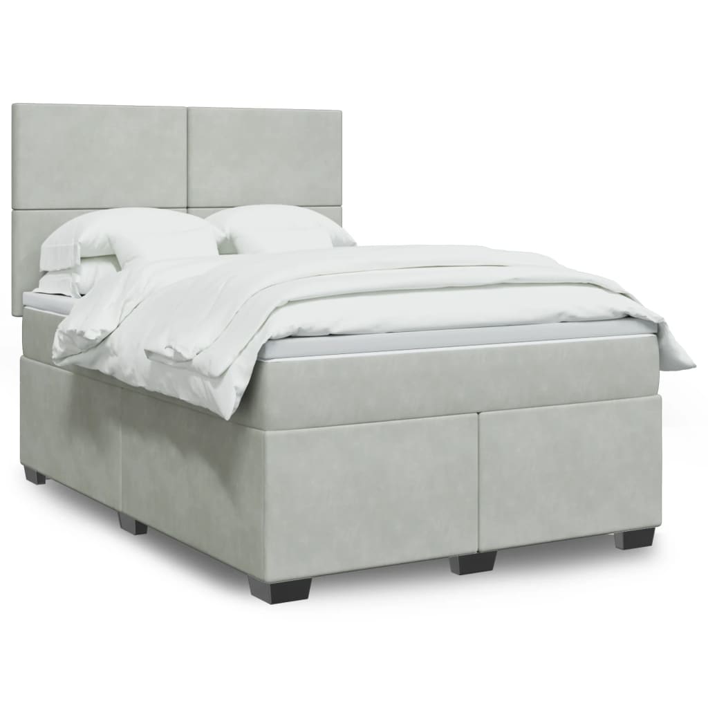 Boxspring met matras fluweel lichtgrijs 160x200 cm – afbeelding 1