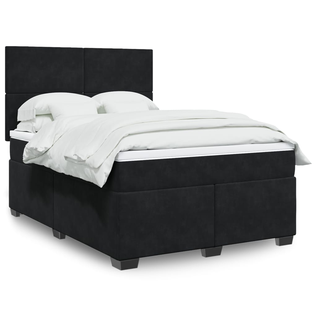 Boxspring met matras fluweel zwart 160x200 cm – afbeelding 1