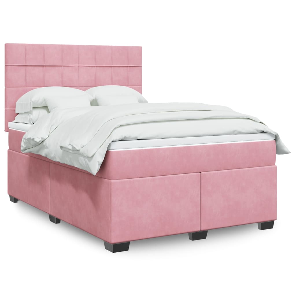 Boxspring met matras fluweel roze 160x200 cm – afbeelding 1