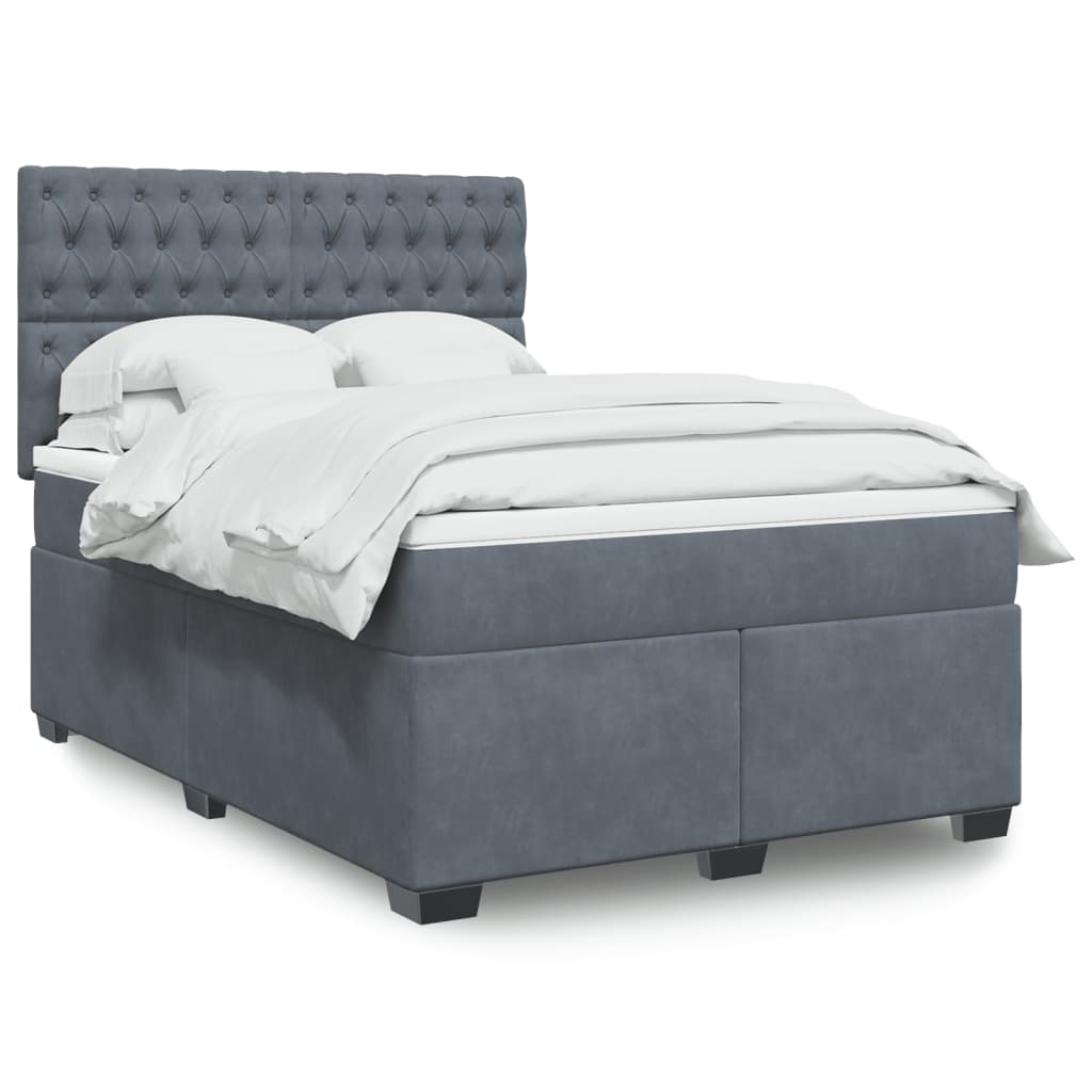 Boxspring met matras fluweel donkergrijs 160x200 cm – afbeelding 1