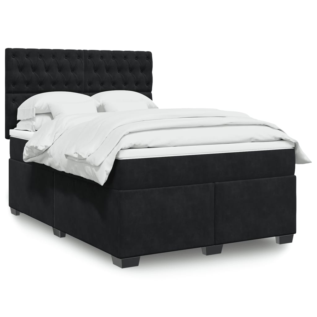 Boxspring met matras fluweel zwart 160x200 cm – afbeelding 1