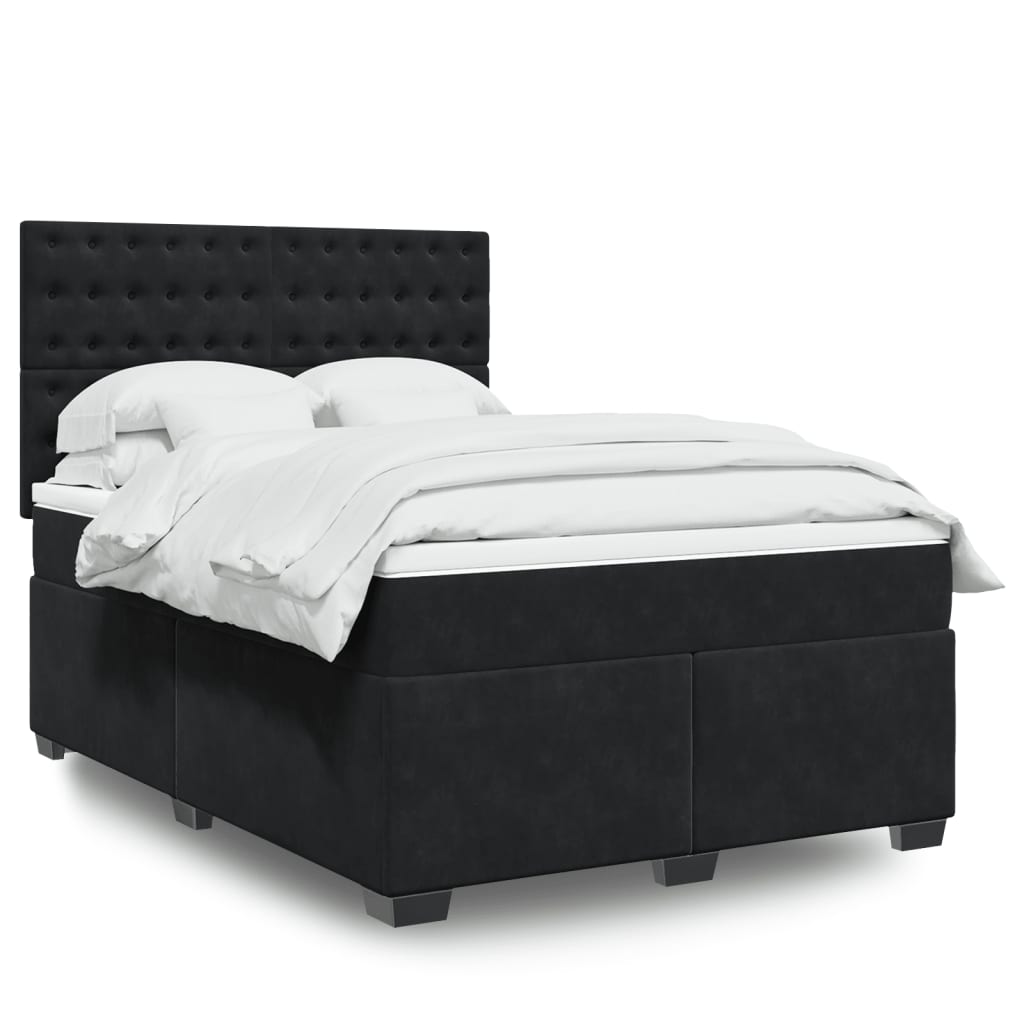 Boxspring met matras fluweel zwart 160x200 cm – afbeelding 1