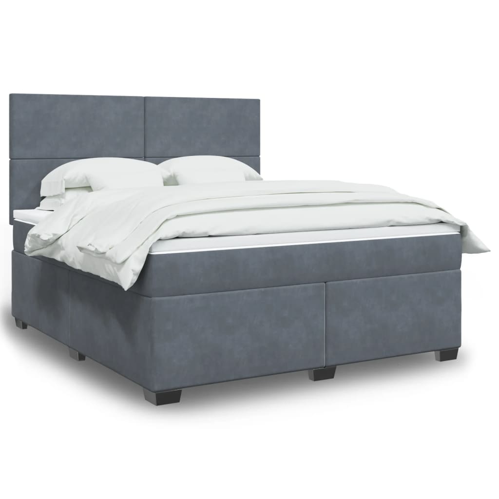 Boxspring met matras fluweel donkergrijs 180x200 cm – afbeelding 1