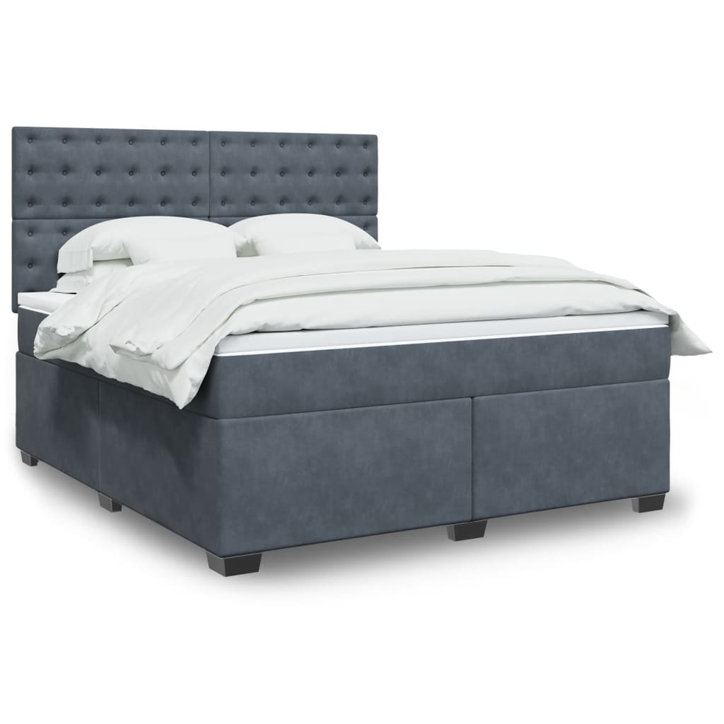 Boxspring met matras fluweel donkergrijs 180x200 cm – afbeelding 1