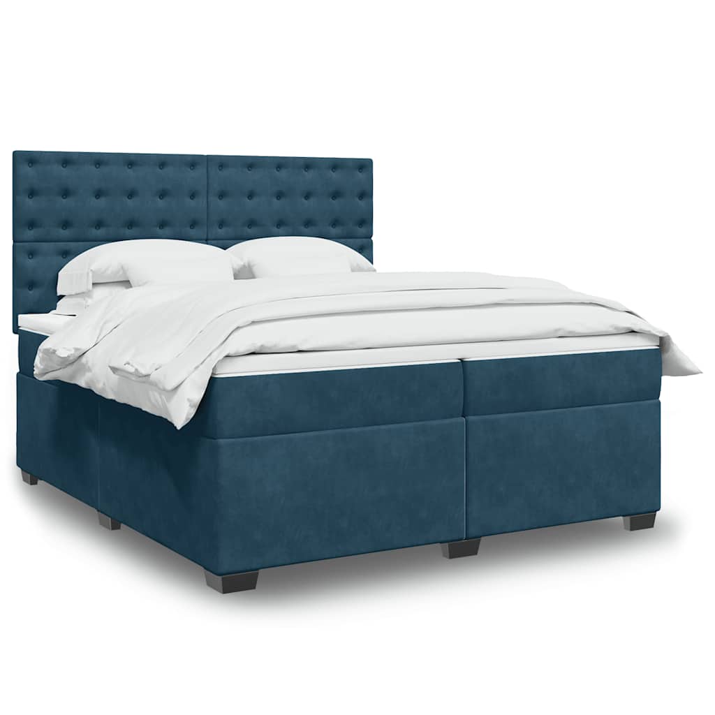 Boxspring met matras fluweel blauw 200x200 cm – afbeelding 1