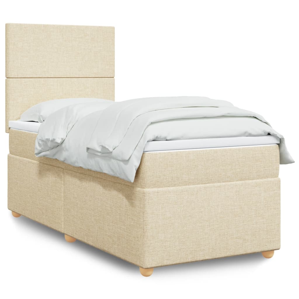 Boxspring met matras stof crèmekleurig 80x200 cm – afbeelding 1