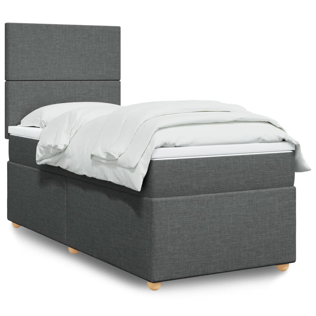 Boxspring met matras stof donkergrijs 90x190 cm – afbeelding 1