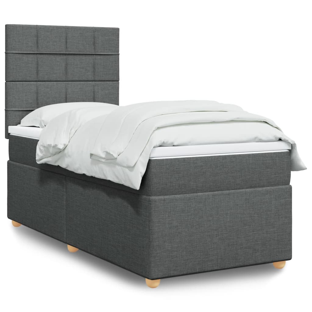 Boxspring met matras stof donkergrijs 90x190 cm – afbeelding 1