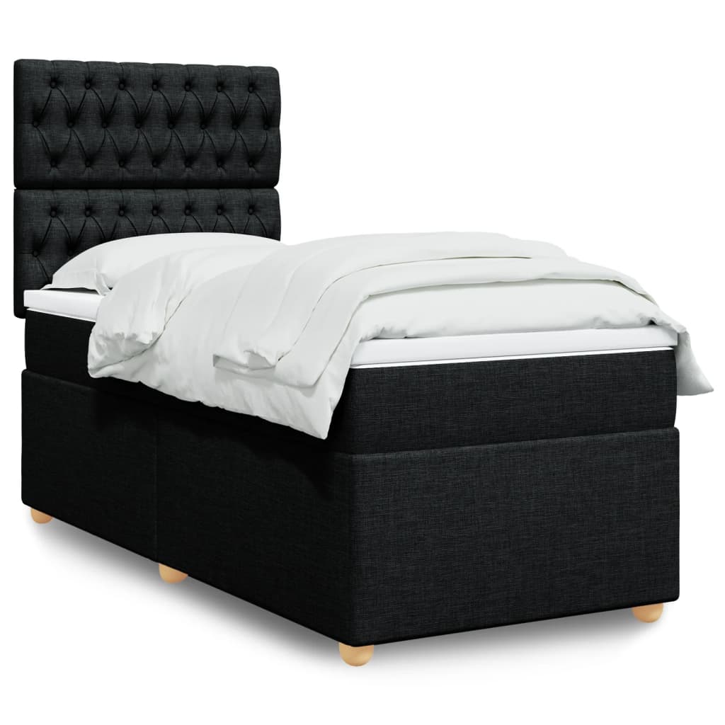 Boxspring met matras stof zwart 90x190 cm – afbeelding 1