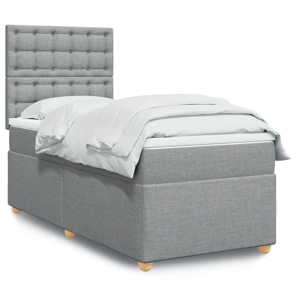 Boxspring met matras stof lichtgrijs 90x190 cm – afbeelding 1