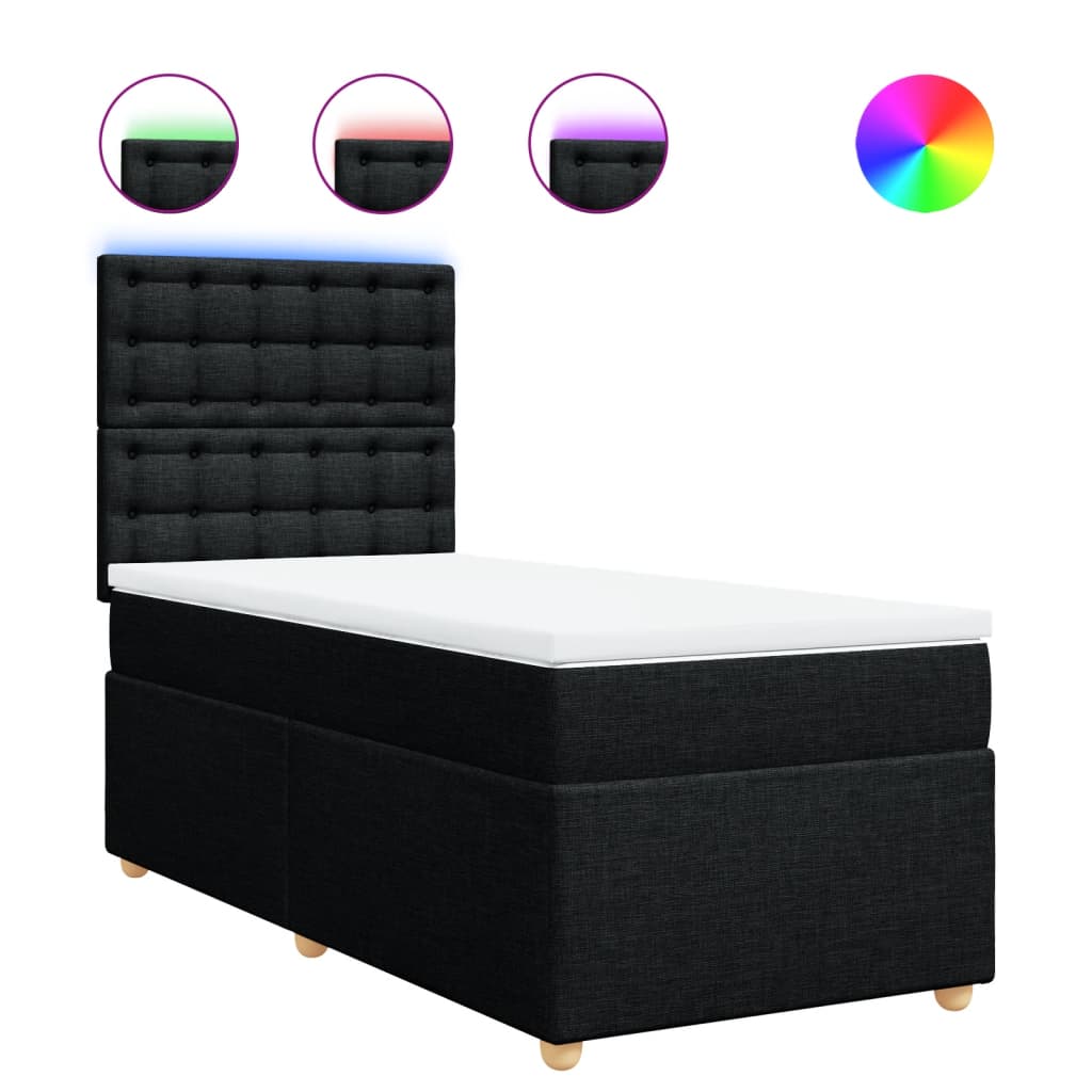 Boxspring met matras stof zwart 90x190 cm – afbeelding 1
