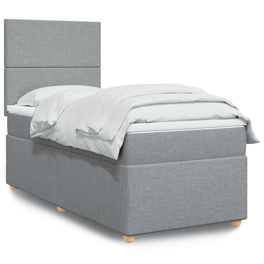 Boxspring met matras stof lichtgrijs 90x200 cm – afbeelding 1