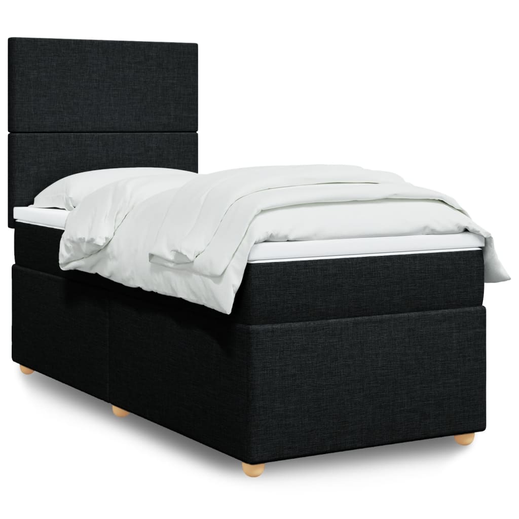 Boxspring met matras stof zwart 90x200 cm – afbeelding 1