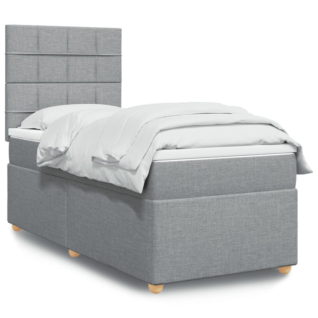 Boxspring met matras stof lichtgrijs 90x200 cm – afbeelding 1