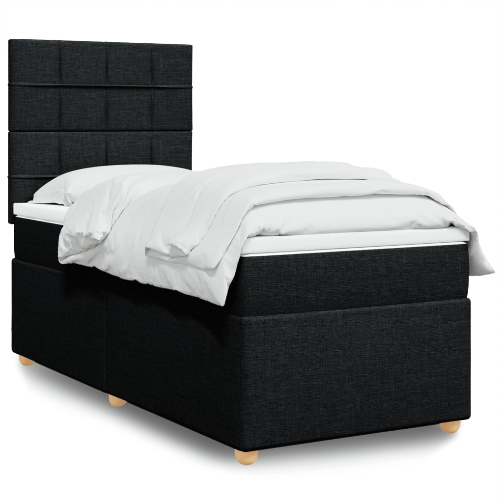 Boxspring met matras stof zwart 90x200 cm – afbeelding 1