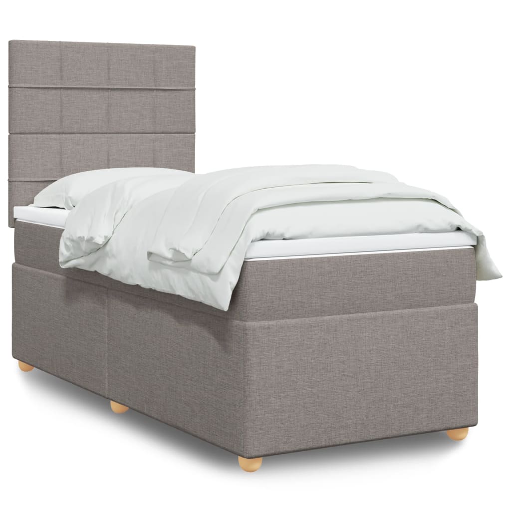 Boxspring met matras stof taupe 90x200 cm – afbeelding 1