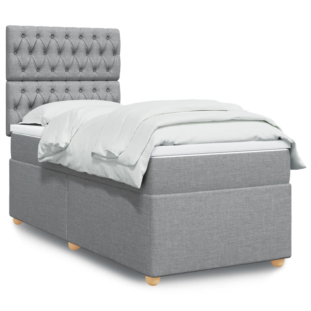 Boxspring met matras stof lichtgrijs 90x200 cm – afbeelding 1