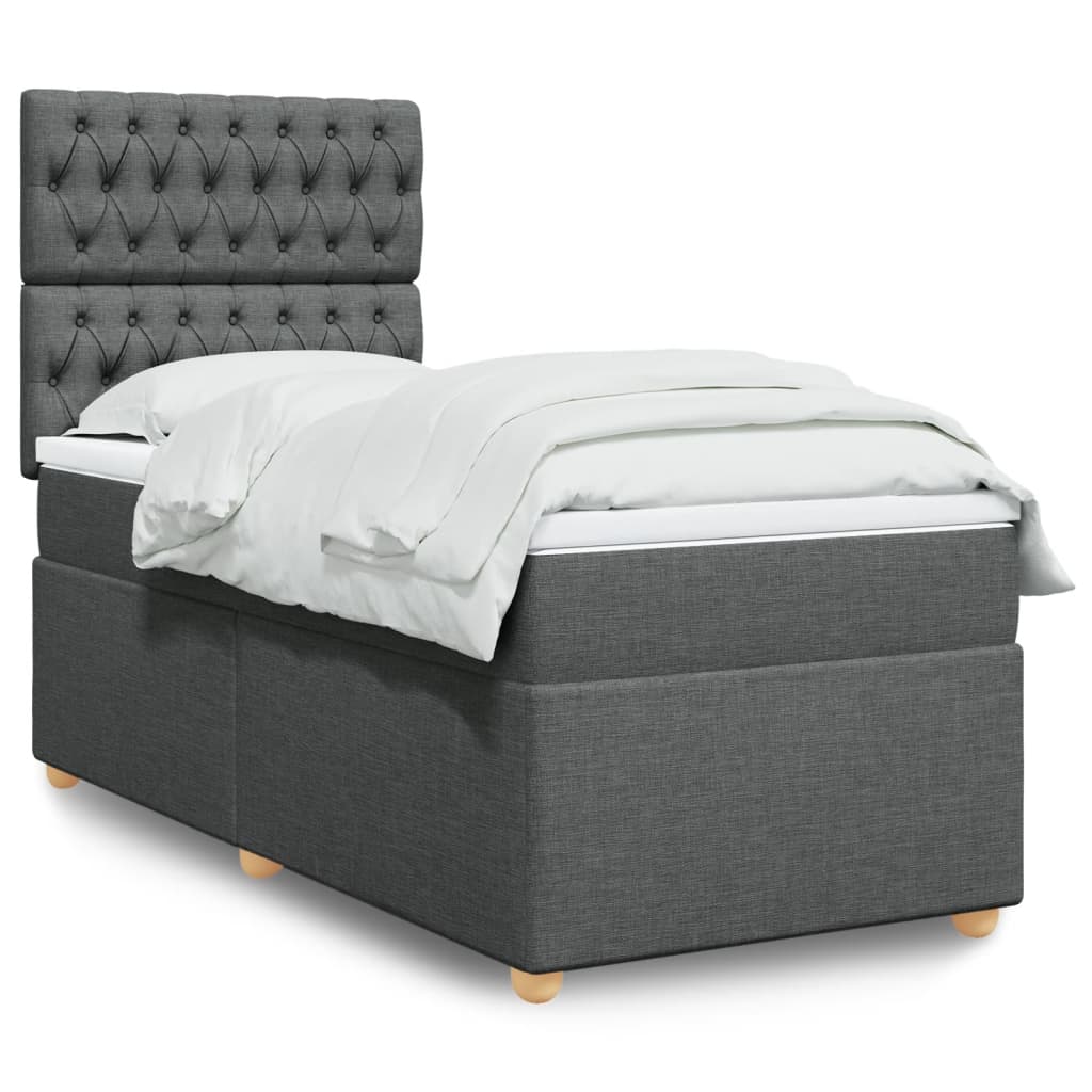 Boxspring met matras stof donkergrijs 90x200 cm – afbeelding 1