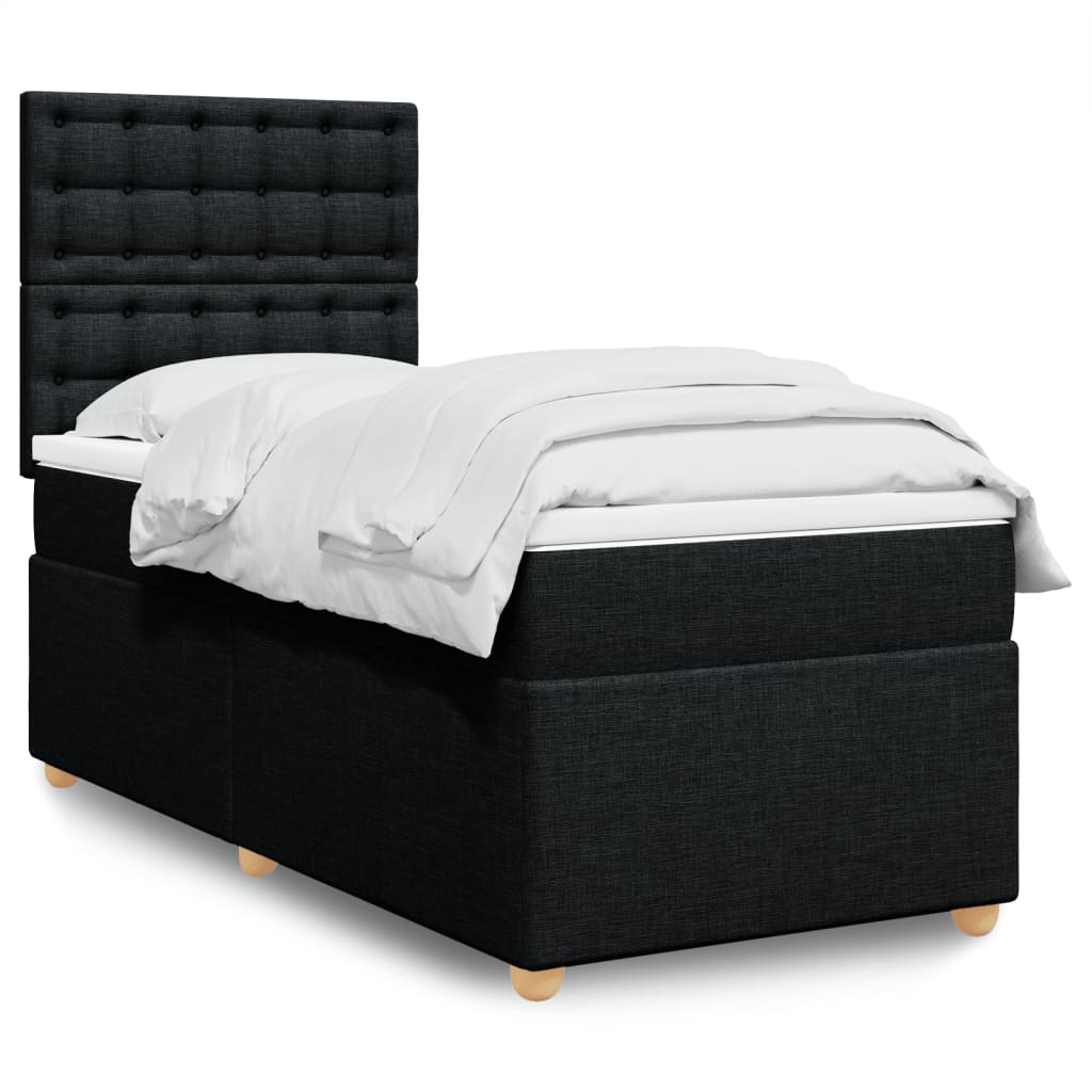 Boxspring met matras stof zwart 90x200 cm – afbeelding 1