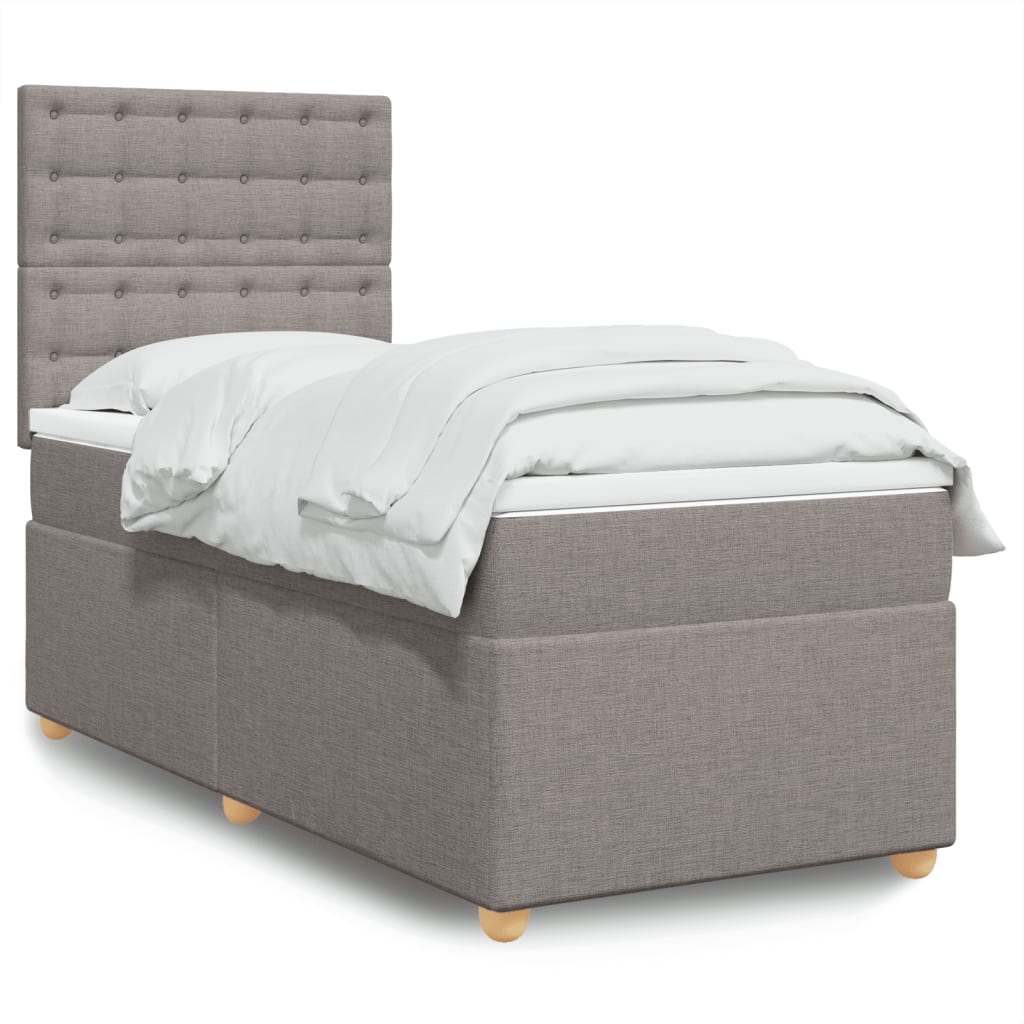 Boxspring met matras stof taupe 90x200 cm – afbeelding 1