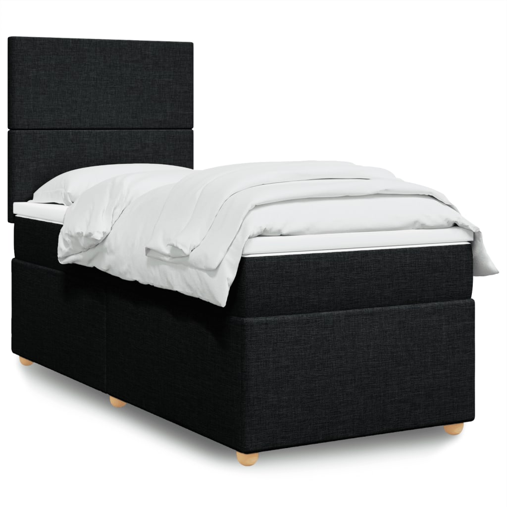 Boxspring met matras stof zwart 100x200 cm – afbeelding 1