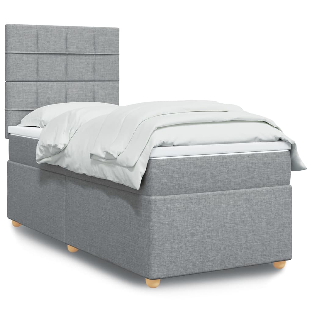 Boxspring met matras stof lichtgrijs 100x200 cm – afbeelding 1