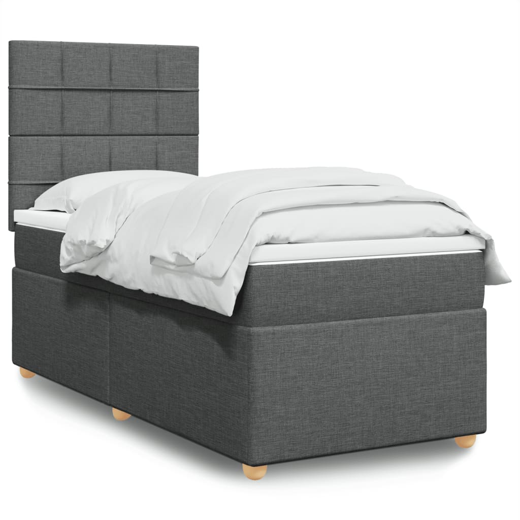 Boxspring met matras stof donkergrijs 100x200 cm – afbeelding 1