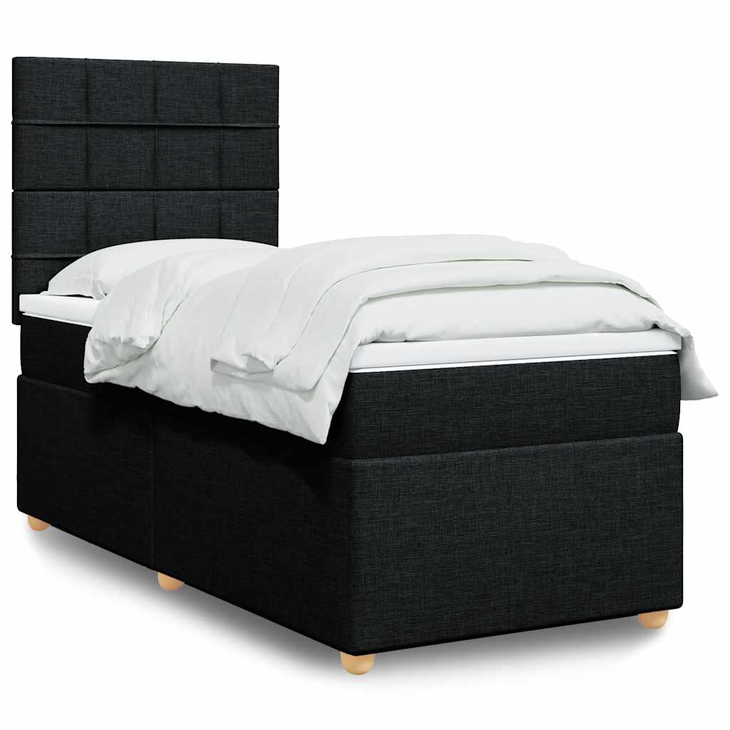 Boxspring met matras stof zwart 100x200 cm – afbeelding 1