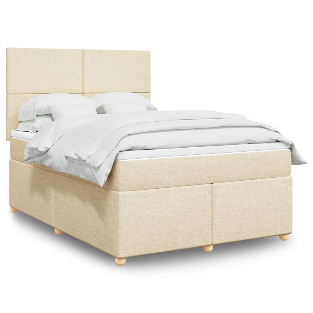 Boxspring met matras stof crèmekleurig 140x190 cm – afbeelding 1