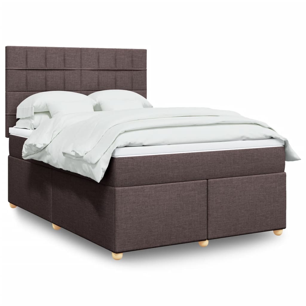 Boxspring met matras stof donkerbruin 140x190 cm – afbeelding 1
