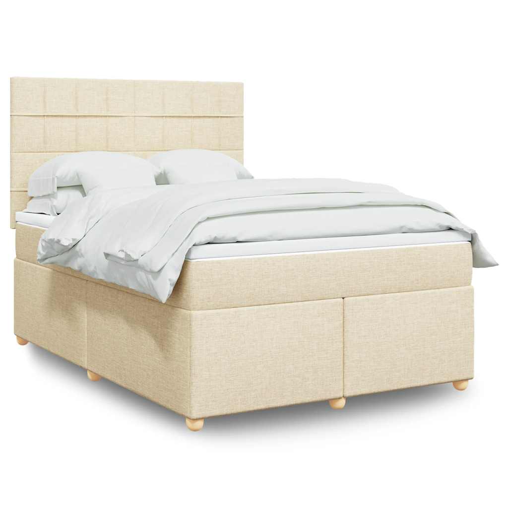 Boxspring met matras stof crèmekleurig 140x190 cm – afbeelding 1