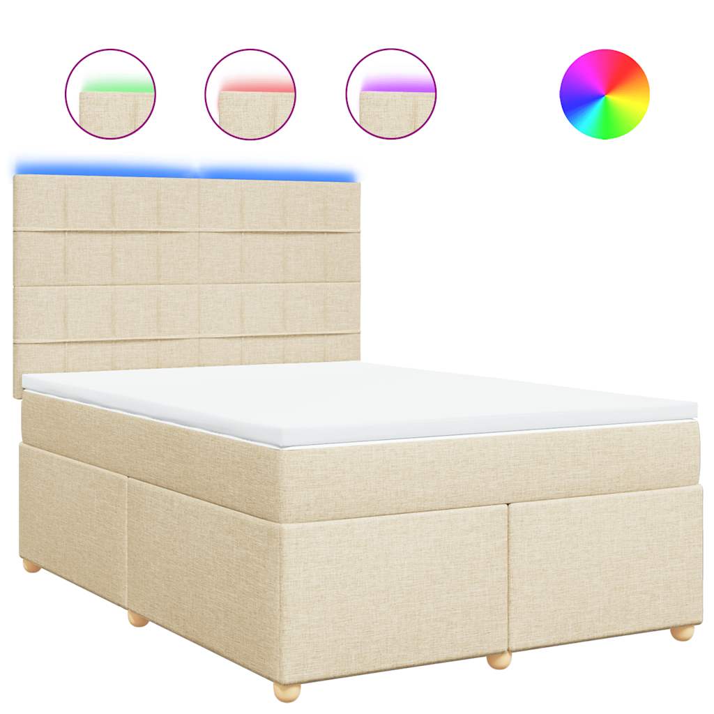 Boxspring met matras stof crèmekleurig 140x190 cm – afbeelding 2