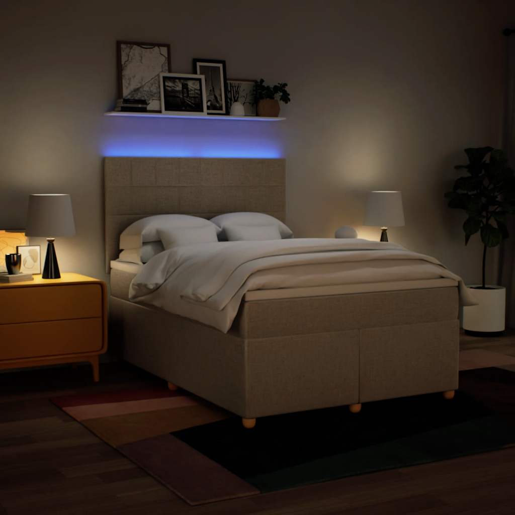 Boxspring met matras stof crèmekleurig 140x190 cm – afbeelding 4