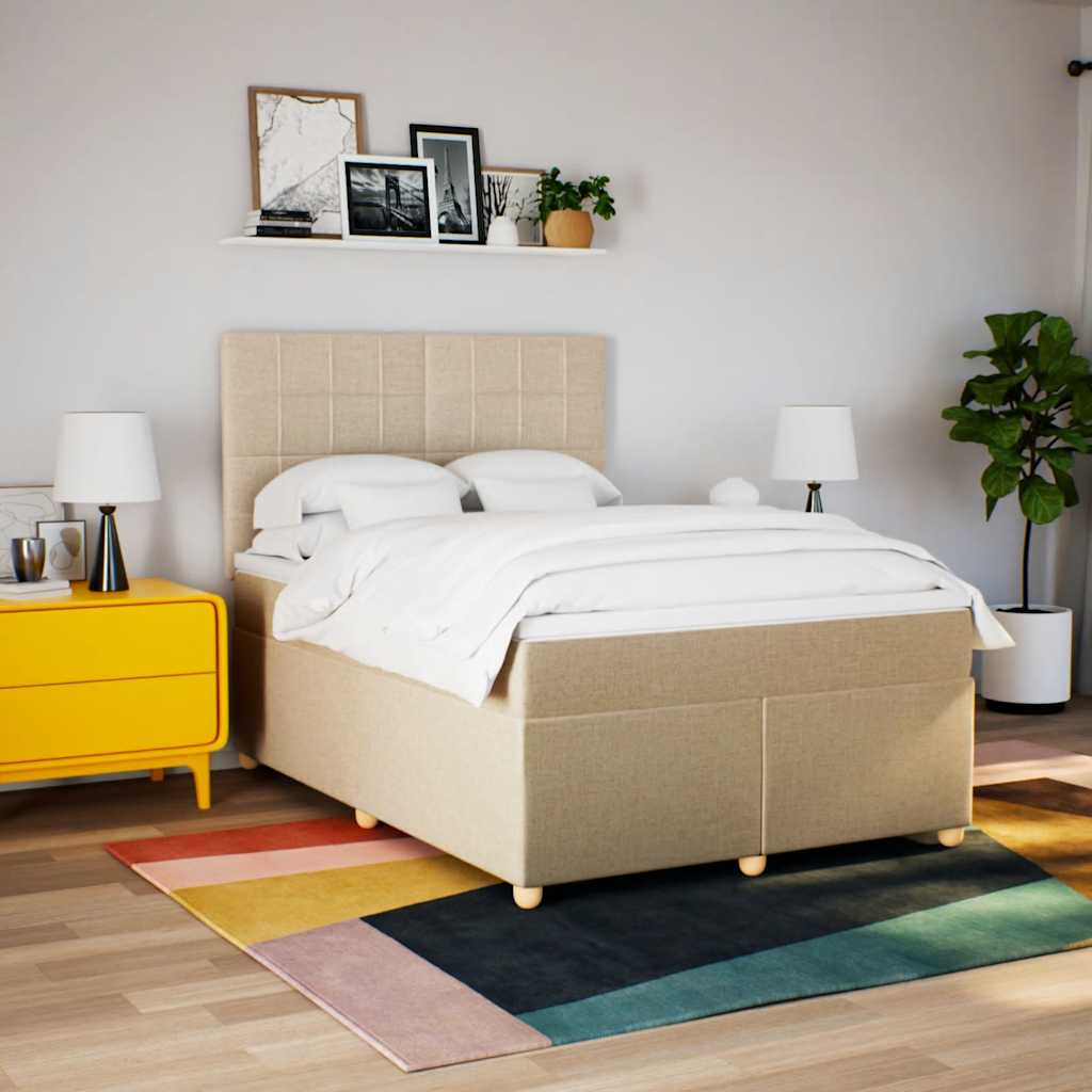 Boxspring met matras stof crèmekleurig 140x190 cm – afbeelding 5