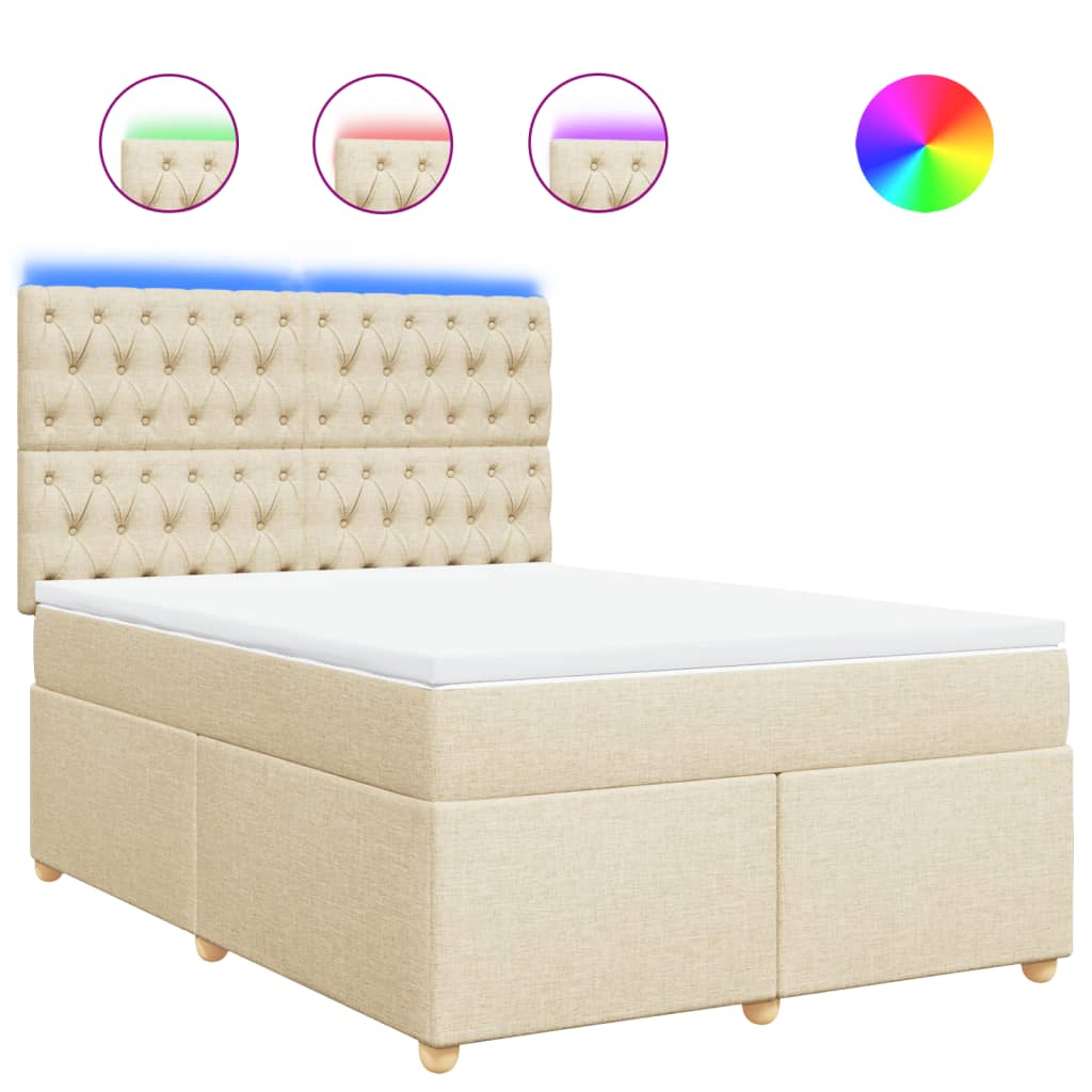 Boxspring met matras stof crèmekleurig 140x190 cm – afbeelding 2